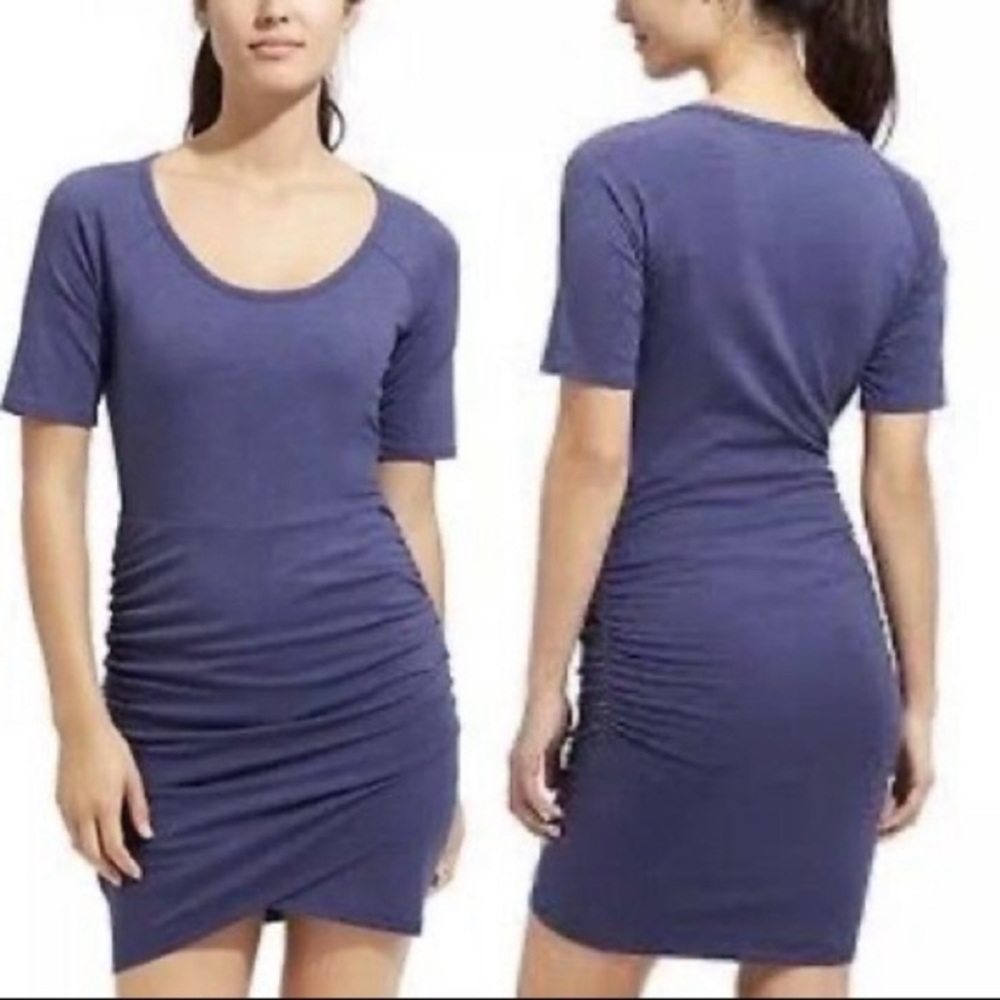 Athleta blue jersey knit ruched dress size small